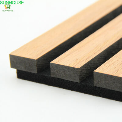 High Quality Class a Fire Rating Acoustic Wall Panel Sunhouse Pet Felt Slatted Wooden Panel for Modern Living Room Design